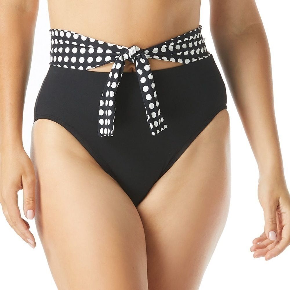 NEW Coco Reef Womens Black High Waist Bikini Swim Bottoms Lure Tie, swimwear L